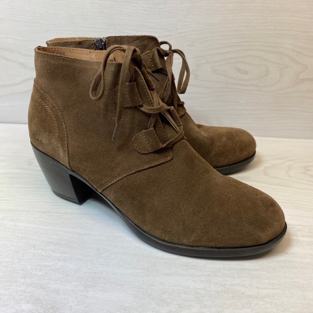 b.o.c. Womens 11 M Ankle Boots Lace Up Brown Suede Z49023 Block Heel Booties